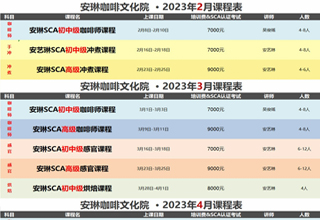 安琳咖啡文化院 课程表（2023年02月-2023年04月）